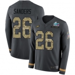 Mens Womens Youth Kids Philadelphia Eagles #26 Miles Sanders Anthracite Super Bowl LVII Patch Salute To Service Limited Therma Long Sleeve Jersey