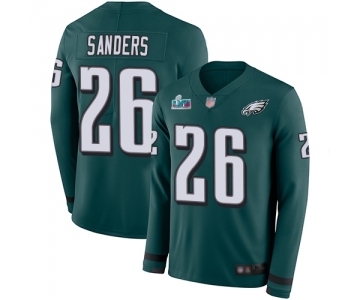 Mens Womens Youth Kids Philadelphia Eagles #26 Miles Sanders Green Team Color Super Bowl LVII Patch Stitched Limited Therma Long Sleeve Jersey