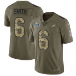 Mens Womens Youth Kids Philadelphia Eagles #6 DeVonta Smith Olive Camo Super Bowl LVII Patch Limited 2017 Salute To Service Jersey