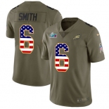 Mens Womens Youth Kids Philadelphia Eagles #6 DeVonta Smith Olive USA Flag Super Bowl LVII Patch Youth Stitched Limited 2017 Salute To Service Jersey
