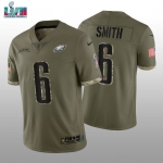 Mens Womens Youth Kids Philadelphia Eagles #6 DeVonta Smith Super Bowl LVII Patch Olive 2022 Salute To Service Limited Jersey