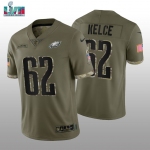 Mens Womens Youth Kids Philadelphia Eagles #62 Jason Kelce Super Bowl LVII Patch Olive 2022 Salute To Service Limited Jersey