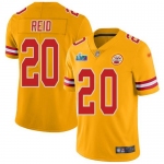 Mens Womens Youth Kids Kansas City Chiefs #20 Justin Reid Gold Super Bowl LVII Patch Limited Inverted Legend Jersey