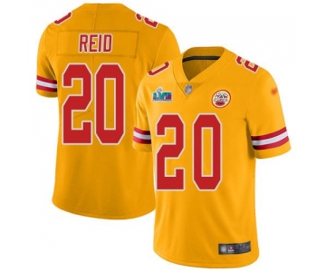 Mens Womens Youth Kids Kansas City Chiefs #20 Justin Reid Gold Super Bowl LVII Patch Limited Inverted Legend Jersey