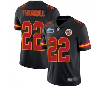 Mens Womens Youth Kids Kansas City Chiefs #22 Juan Thornhill Black Super Bowl LVII Patch Stitched NFL Limited Rush Jersey