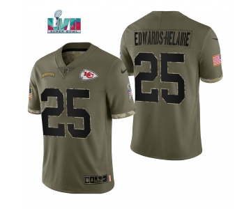 Mens Womens Youth Kids Kansas City Chiefs #25 Clyde Edwards-Helaire 2022 Salute To Service Olive Limited Jersey