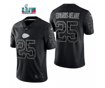 Mens Womens Youth Kids Kansas City Chiefs #25 Clyde Edwards-Helaire Black Reflective Limited Jersey