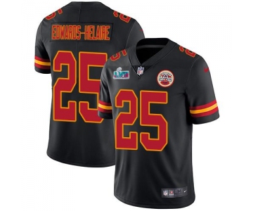 Mens Womens Youth Kids Kansas City Chiefs #25 Clyde Edwards-Helaire Black Super Bowl LVII Patch Stitched Limited Rush Jersey