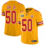 Mens Womens Youth Kids Kansas City Chiefs #50 Willie Gay Jr. Gold Super Bowl LVII Patch Limited Inverted Legend Jersey