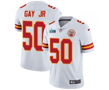 Mens Womens Youth Kids Kansas City Chiefs #50 Willie Gay Jr. White Super Bowl LVII Patch Vapor Untouchable Limited Jersey