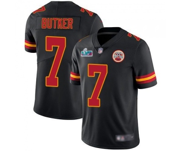 Mens Womens Youth Kids Kansas City Chiefs #7 Harrison Butker Black Super Bowl LVII Patch Stitched NFL Limited Rush Jersey