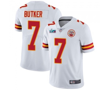 Mens Womens Youth Kids Kansas City Chiefs #7 Harrison Butker White Super Bowl LVII Patch Stitched Vapor Untouchable Limited Jersey