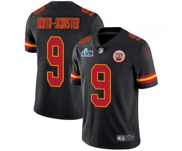 Mens Womens Youth Kids Kansas City Chiefs #9 JuJu Smith-Schuster Black Super Bowl LVII Patch Stitched Limited Rush Jersey
