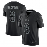 Mens Womens Youth Kids Baltimore Ravens #8 Lamar Jackson Black Nike NFL Black Reflective Limited Jersey