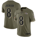 Mens Womens Youth Kids Baltimore Ravens #8 Lamar Jackson Nike 2022 Salute To Service Limited Jersey - Olive