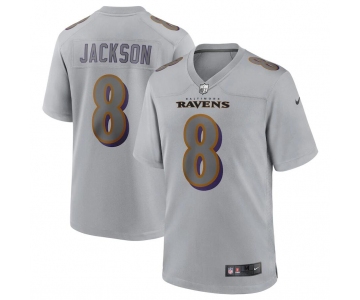 Mens Womens Youth Kids Baltimore Ravens #8 Lamar Jackson Nike Gray Atmosphere Fashion Game Jersey