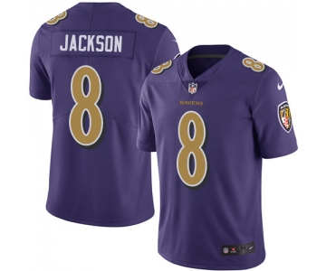 Mens Womens Youth Kids Baltimore Ravens #8 Lamar Jackson Purple Stitched NFL Limited Rush Jersey