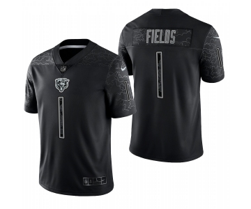 Mens Womens Youth Kids Chicago Bears #1 Justin Fields Black RFLCTV Limited Nike Jersey