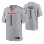 Mens Womens Youth Kids Chicago Bears #1 Justin Fields Game Gray Atmosphere Jersey