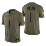 Mens Womens Youth Kids Chicago Bears #1 Justin Fields Olive 2023 Salute To Service Limited Nike Jersey