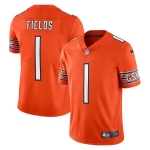 Mens Womens Youth Kids Chicago Bears #1 Justin Fields Orange Vapor Untouchable Limited Stitched Jersey