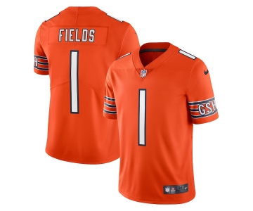 Mens Womens Youth Kids Chicago Bears #1 Justin Fields Orange Vapor Untouchable Limited Stitched Jersey