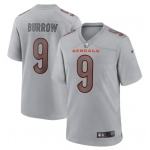 Mens Womens Youth Kids Cincinnati Bengals #9 Joe Burrow Gray Atmosphere Fashion Stitched Game Jersey