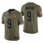 Mens Womens Youth Kids Cincinnati Bengals #9 Joe Burrow Olive 2023 Salute To Service Limited Nike Jersey