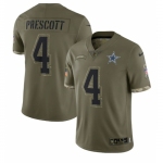 Mens Womens Youth Kids Dallas Cowboys #4 Dak Prescott 2023 Salute To Service Olive Limited Nike Jersey