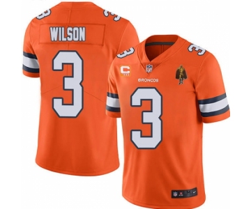 Mens Womens Youth Kids Denver Broncos #3 Russell Wilson Orange With C Patch & Walter Payton Patch Limited Stitched Jersey