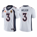 Mens Womens Youth Kids Denver Broncos #3 Russell Wilson White With C Patch & Walter Payton Patch Limited Stitched Jersey