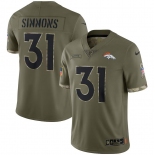 Mens Womens Youth Kids Denver Broncos #31 Justin Simmons Olive 2022 Salute To Service Limited Jersey
