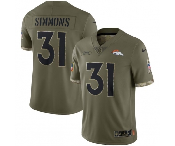 Mens Womens Youth Kids Denver Broncos #31 Justin Simmons Olive 2022 Salute To Service Limited Jersey