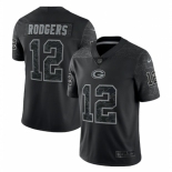 Mens Womens Youth Kids Green Bay Packers #12 Aaron Rodgers Black Reflective Limited Stitched Football Jersey