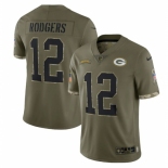 Mens Womens Youth Kids Green Bay Packers #12 Aaron Rodgers Olive 2022 Salute To Service Limited Stitched Jersey