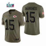 Mens Womens Youth Kids Kansas City Chiefs #15 Patrick Mahomes 2022 Salute To Service Olive Limited Jersey