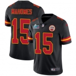 Mens Womens Youth Kids Kansas City Chiefs #15 Patrick Mahomes Black Super Bowl LVII Patch Stitched Limited Rush Jersey