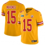 Mens Womens Youth Kids Kansas City Chiefs #15 Patrick Mahomes Gold Super Bowl LVII Patch Stitched Limited Inverted Legend Jersey