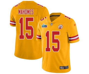 Mens Womens Youth Kids Kansas City Chiefs #15 Patrick Mahomes Gold Super Bowl LVII Patch Stitched Limited Inverted Legend Jersey