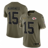 Mens Womens Youth Kids Kansas City Chiefs #15 Patrick Mahomes Olive 2022 Salute To Service Limited Stitched Jersey
