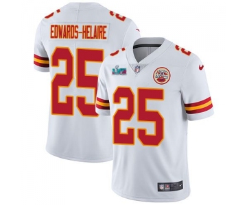 Mens Womens Youth Kids Kansas City Chiefs #25 Clyde Edwards-Helaire White Super Bowl LVII Patch Stitched Vapor Untouchable Limited Jersey