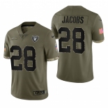 Mens Womens Youth Kids Las Vegas Raiders #28 Josh Jacobs Olive 2022 Salute To Service Limited Jersey