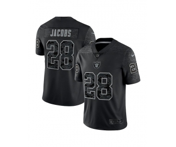 Mens Womens Youth Kids Las Vegas Raiders #28 Josh Jacobs Reflective Limited Black Jersey