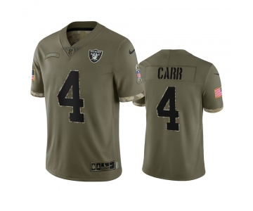 Mens Womens Youth Kids Las Vegas Raiders #4 Derek Carr Olive 2022 Salute To Service Limited Jersey