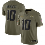 Mens Womens Youth Kids Los Angeles Chargers #10 Justin Herbert 2022 Olive Salute To Service Limited Stitched Jersey