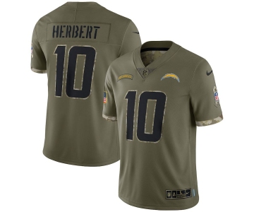 Mens Womens Youth Kids Los Angeles Chargers #10 Justin Herbert 2022 Olive Salute To Service Limited Stitched Jersey