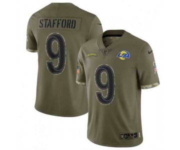 Mens Womens Youth Kids Los Angeles Rams #9 Matthew Stafford 2022 Olive Salute To Service Limited Stitched Jersey