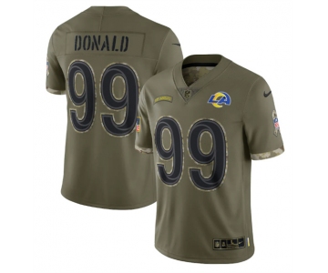 Mens Womens Youth Kids Los Angeles Rams #99 Aaron Donald 2022 Olive Salute To Service Limited Stitched Jersey