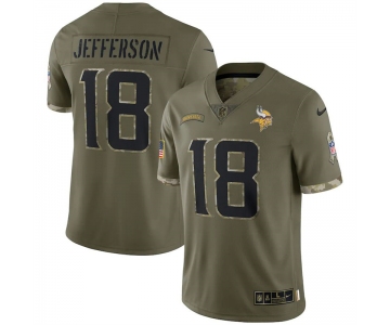 Mens Womens Youth Kids Minnesota Vikings #18 Justin Jefferson Nike Olive 2022 Salute To Service Limited Jersey