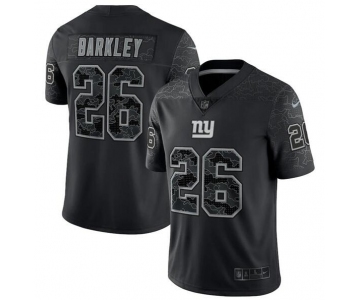 Mens Womens Youth Kids New York Giants #26 Saquon Barkley Black Reflective Limited Stitched Football Jersey